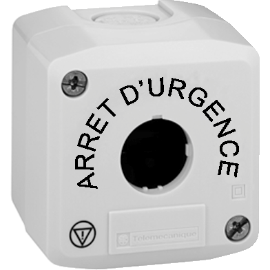 Harmony boîte - 1 trou - arrêt d'urgence - logos EN13850 - IP66, IP67, IP69, IP69K - couleur base du boîtier : gris clair (RAL 7035) - couleur du capot : jaune (RAL 1021) - pour unités de commande et signalisation XB5 Ø 22 mm - visuel 1