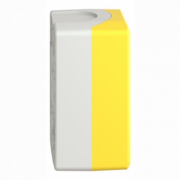 Harmony boîte - 2 trous - IP66, IP67, IP69, IP69K - couleur base du boîtier : gris clair (RAL 7035) - couleur du capot : jaune (RAL 1021) - pour unités de commande et signalisation XB5 Ø 22 mm - fonction coupure et arrêt d'urgence - visuel 3
