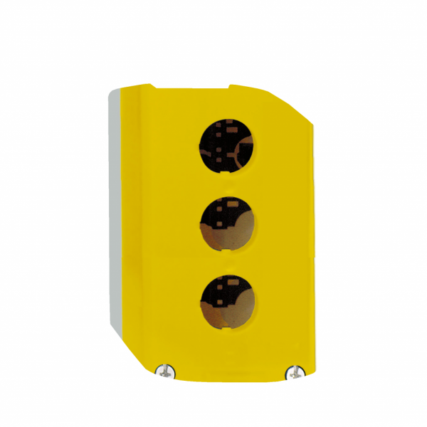 Harmony boîte - 3 trous - IP66, IP67, IP69, IP69K - couleur base du boîtier : gris clair (RAL 7035) - couleur du capot : jaune (RAL 1021) - pour unités de commande et signalisation XB5 Ø 22 mm - fonction coupure et arrêt d'urgence - visuel 1