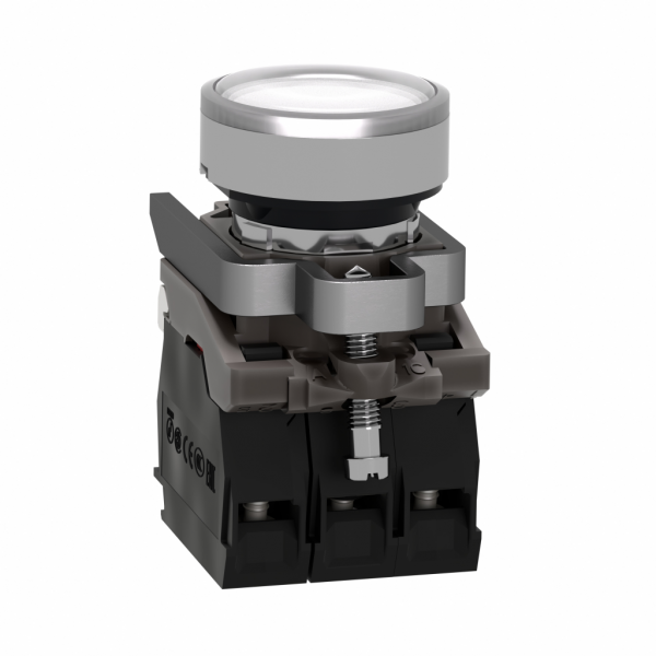 Harmony XB4 - bouton poussoir lumineux LED - 1F+1O - blanc - Ø22 - 110VAC - rond - rappel à ressort - H47mmxL30mmxP57mm - IP66, IP67, IP69 - source lumineuse : LED universelle - visuel 3