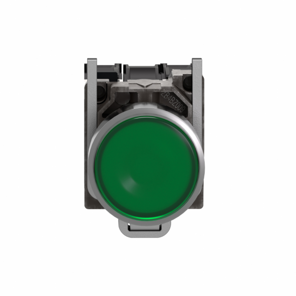 Harmony XB4 - poussoir lumineux LED - 1F+1O - vert - Ø22 - 24VACDC - H47mmxL30mmxP57mm - diamètre de fixation : 22mm - collerette : métal plaqué chrome - embase de fixation : zamak - IP66, IP67, IP69, IP69K - visuel 1