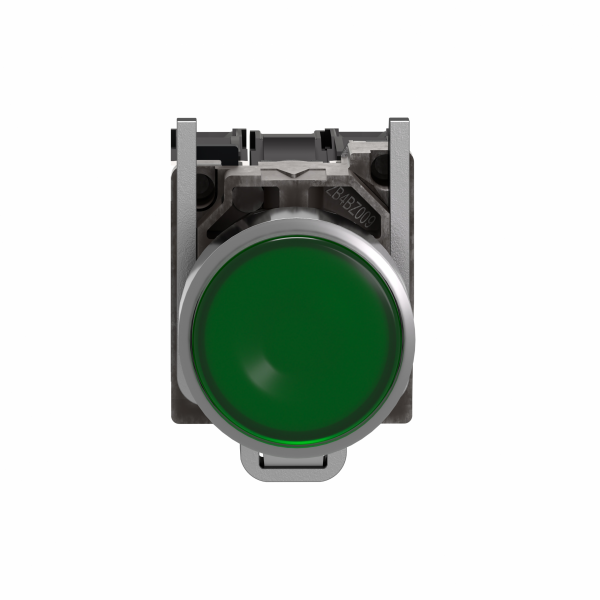 Harmony XB4 - poussoir lumineux LED - 1F+1O - vert - Ø22 - 110VAC - H47mmxL30mmxP57mm - diamètre de fixation : 22mm - collerette : métal plaqué chrome - embase de fixation : zamak - IP66, IP67, IP69, IP69K - visuel 1