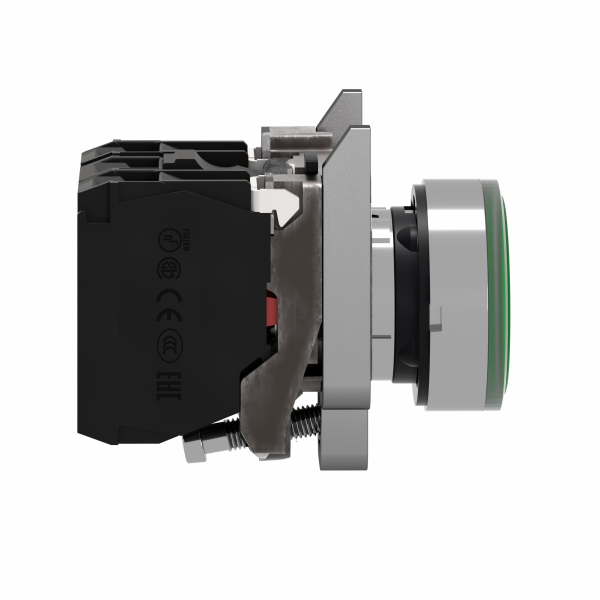 Harmony XB4 - poussoir lumineux LED - 1F+1O - vert - Ø22 - 110VAC - H47mmxL30mmxP57mm - diamètre de fixation : 22mm - collerette : métal plaqué chrome - embase de fixation : zamak - IP66, IP67, IP69, IP69K - visuel 4