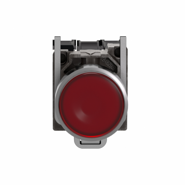 Harmony XB4 - poussoir lumineux LED - 1F+1O - rouge - Ø22 - 110VAC - H47mmxL30mmxP57mm - diamètre de fixation : 22mm - collerette : métal plaqué chrome - embase de fixation : zamak - IP66, IP67, IP69, IP69K - visuel 1