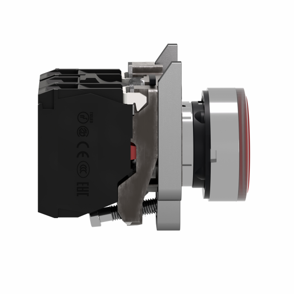 Harmony XB4 - poussoir lumineux LED - 1F+1O - rouge - Ø22 - 110VAC - H47mmxL30mmxP57mm - diamètre de fixation : 22mm - collerette : métal plaqué chrome - embase de fixation : zamak - IP66, IP67, IP69, IP69K - visuel 4