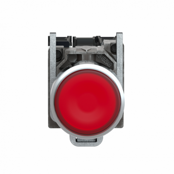 Harmony XB4 - poussoir lumineux LED - 1F+1O - rouge - Ø22 - 110VAC - H47mmxL30mmxP57mm - diamètre de fixation : 22mm - collerette : métal plaqué chrome - embase de fixation : zamak - IP66, IP67, IP69, IP69K - visuel 2