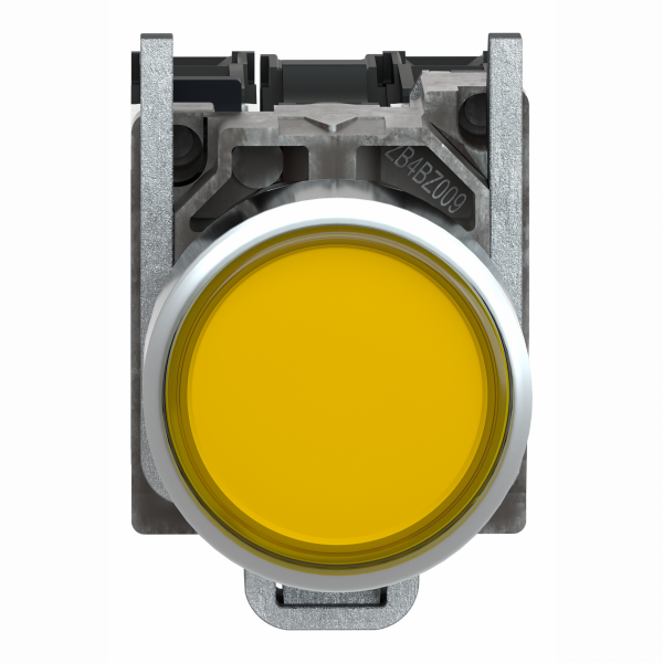 Harmony XB4 - poussoir lumineux - 1F+1O - orange - Ø22 - alimentation directe < 250V - H47mmxL30mmxP101mm - diamètre de fixation : 22mm - collerette : métal plaqué chrome - embase de fixation : zamak - IP66, IP67, IP69, IP69K - visuel 1