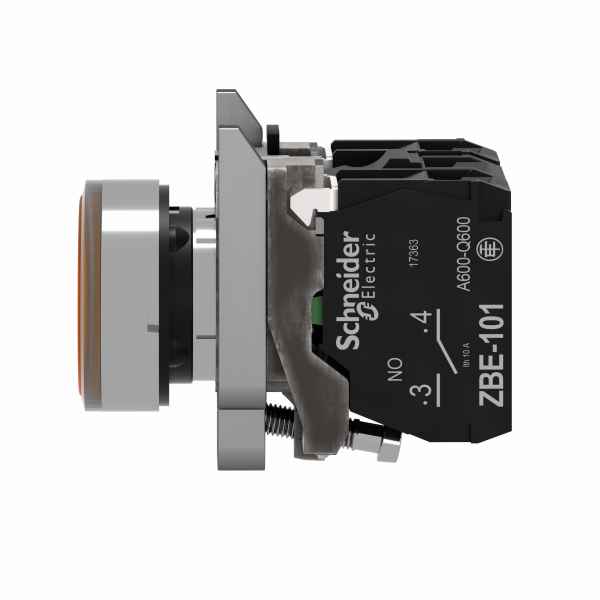 Harmony XB4 - bouton poussoir lumineux LED - 1F+1O - orange - Ø22 - 110VAC - rond - rappel à ressort - H47mmxL30mmxP101mm - IP66, IP67, IP69 - source lumineuse : LED universelle - visuel 2