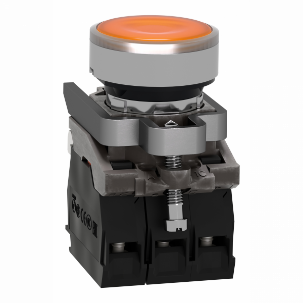Harmony XB4 - bouton poussoir lumineux LED - 1F+1O - orange - Ø22 - 110VAC - rond - rappel à ressort - H47mmxL30mmxP101mm - IP66, IP67, IP69 - source lumineuse : LED universelle - visuel 4