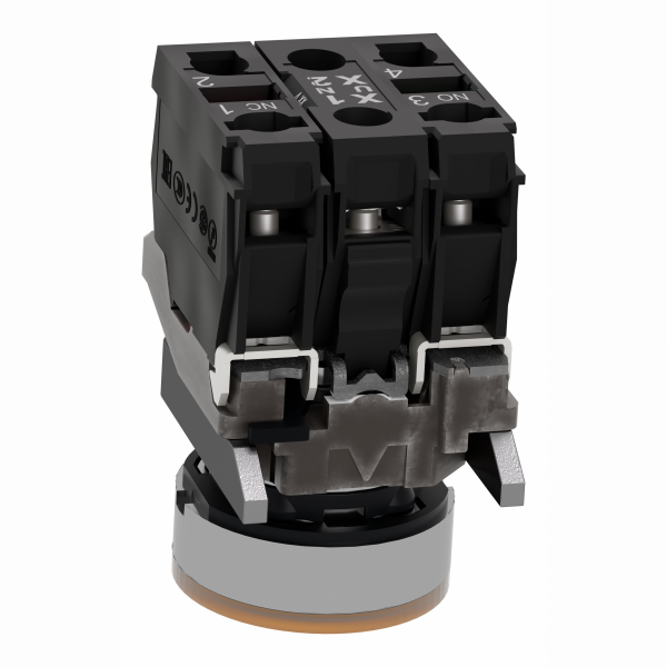 Harmony XB4 - bouton poussoir lumineux LED - 1F+1O - orange - Ø22 - 110VAC - rond - rappel à ressort - H47mmxL30mmxP101mm - IP66, IP67, IP69 - source lumineuse : LED universelle - visuel 3