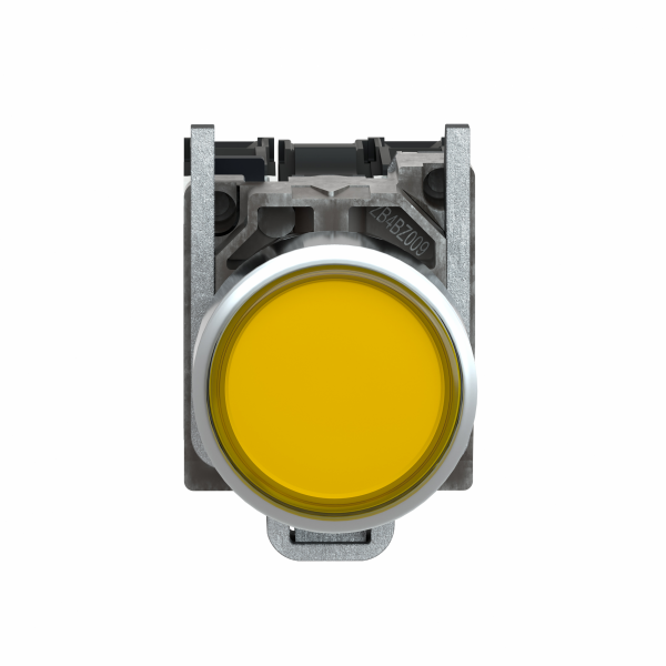 Harmony XB4 - poussoir lumineux LED - 1F+1O - orange - Ø22 - 230VAC - H47mmxL30mmxP101mm - diamètre de fixation : 22mm - collerette : métal plaqué chrome - embase de fixation : zamak - IP66, IP67, IP69, IP69K - visuel 2