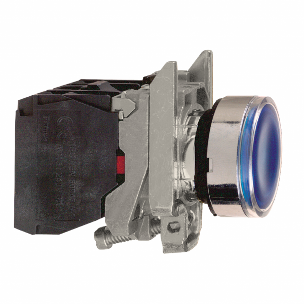 Harmony XB4 - bouton poussoir lumineux LED - 1F+1O - bleu - Ø22 - 110VAC - rond - rappel à ressort - H47mmxL30mmxP101mm - IP66, IP67, IP69 - source lumineuse : LED universelle - visuel 4
