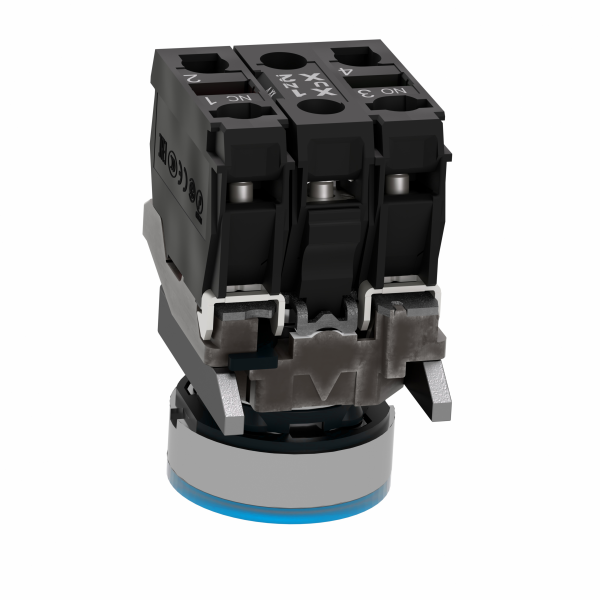 Harmony XB4 - bouton poussoir lumineux LED - 1F+1O - bleu - Ø22 - 110VAC - rond - rappel à ressort - H47mmxL30mmxP101mm - IP66, IP67, IP69 - source lumineuse : LED universelle - visuel 3