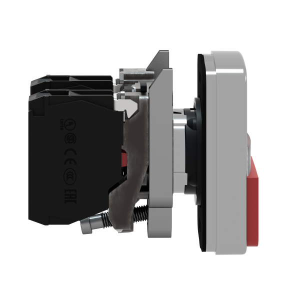 Harmony XB4 - bouton poussoir double touche + voyant blanc - 1F+1O - 24V - diamètre de fixation : 22mm - collerette : métal plaqué chrome - embase de fixation : zamak - source lum. LED protégée - IP66, IP69, IP69K - visuel 3
