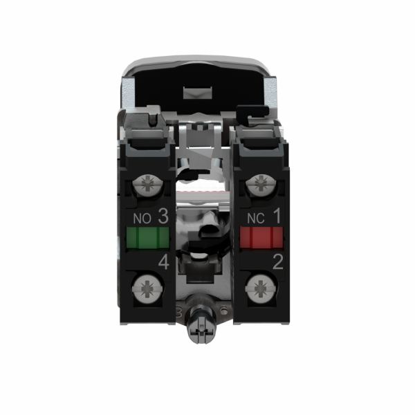 Harmony XB4 - bouton poussoir double touche + voyant blanc - 1F+1O - 24V - diamètre de fixation : 22mm - collerette : métal plaqué chrome - embase de fixation : zamak - source lum. LED protégée - IP66, IP69, IP69K - visuel 2