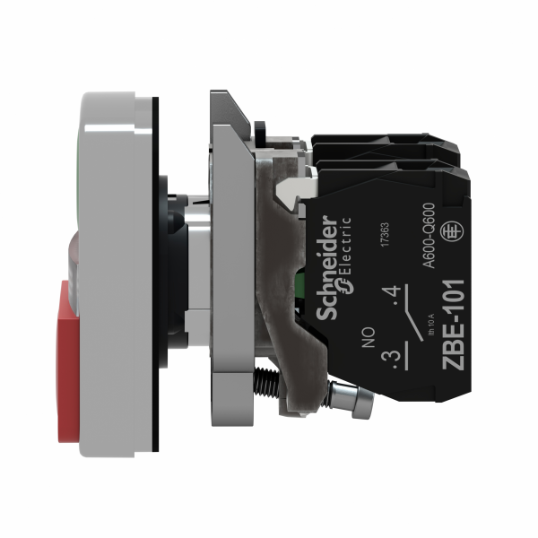 Harmony XB4 - bouton poussoir double touche + voyant blanc - 1F+1O - 24V - diamètre de fixation : 22mm - collerette : métal plaqué chrome - embase de fixation : zamak - source lum. LED protégée - IP66, IP69, IP69K - visuel 4