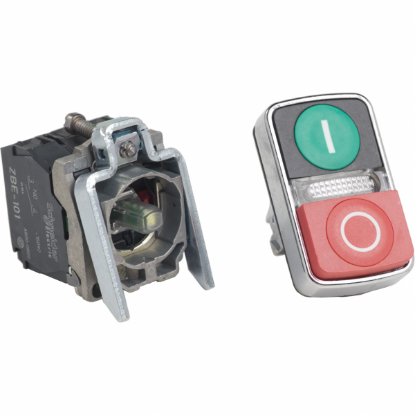 Harmony XB4 - bouton poussoir double touche + voyant blanc - 1F+1O - 110V - diamètre de fixation : 22mm - collerette : métal plaqué chrome - embase de fixation : zamak - source lum. LED protégée - IP66, IP69, IP69K - visuel 4