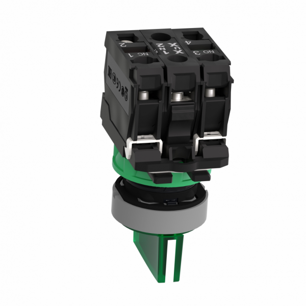 Harmony - sélecteur allumé - H42mmxL30mmxP70mm - IP66, IP67 - diamètre de fixation : 22mm - tension d'alimentation : 24 V CA/CC à 50/60 Hz - 1O + 1F - visuel 4