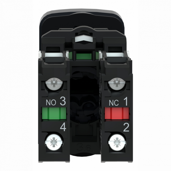 Harmony - bouton-poussoir Ø22mm double touche, ressort de rappel vert + rouge - H50mmxL30mmxP59mm - diamètre de fixation : 22mm - plastique gris foncé - 1 bouton affleurant - 1 bouton dépassant - IP67, IP69, IP69K - visuel 2