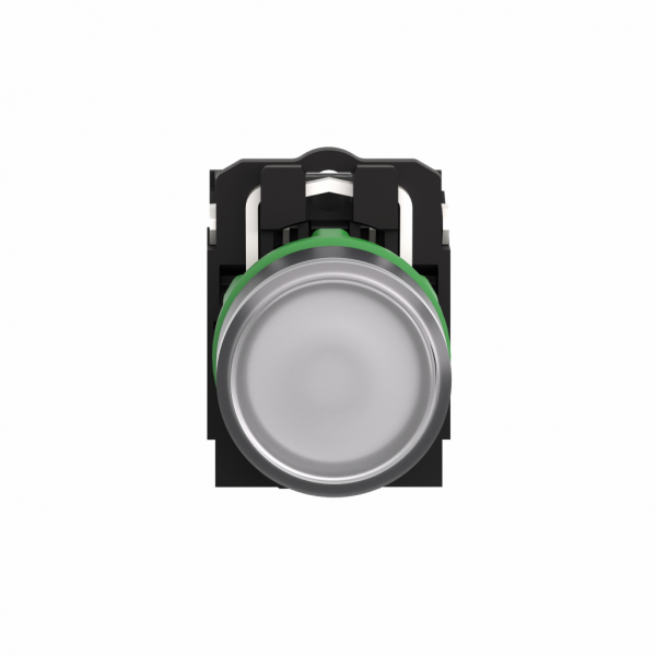 Harmony - bouton poussoir lumineux blanc Ø22 - impulsion - 24V - 1O+1F - H42mmxL30mmxP57mm - diamètre de fixation : 22mm - collerette : plastique gris foncé - embase de fixation : plastique - IP66, IP67, IP69, IP69K - visuel 1