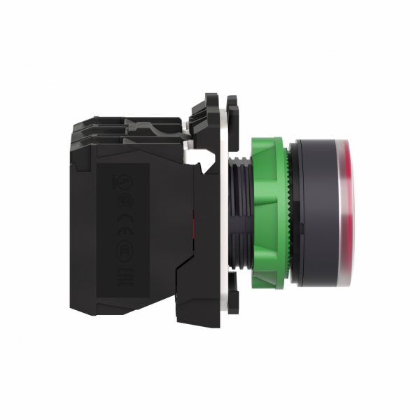 Harmony - bouton poussoir lumineux rouge Ø22 - impulsion - 24V - 1O+1F - H42mmxL30mmxP57mm - diamètre de fixation : 22mm - collerette : plastique gris foncé - embase de fixation : plastique - IP66, IP67, IP69, IP69K - visuel 3