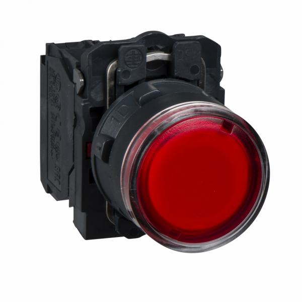 Harmony - bouton poussoir lumineux rouge Ø22 - impulsion - 240 V - 1O+1F - H42mmxL30mmxP57mm - diamètre de fixation : 22mm - collerette : plastique gris foncé - embase de fixation : plastique - IP66, IP67, IP69, IP69K - visuel 4