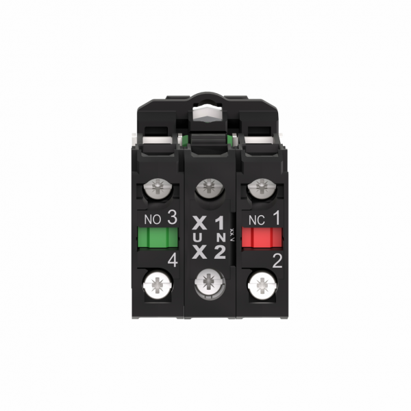 Harmony - bouton poussoir lumineux bleu Ø22 - impulsion - 24V - 1O+1F - H42mmxL30mmxP57mm - diamètre de fixation : 22mm - collerette : plastique gris foncé - embase de fixation : plastique - IP66, IP67, IP69, IP69K - visuel 3