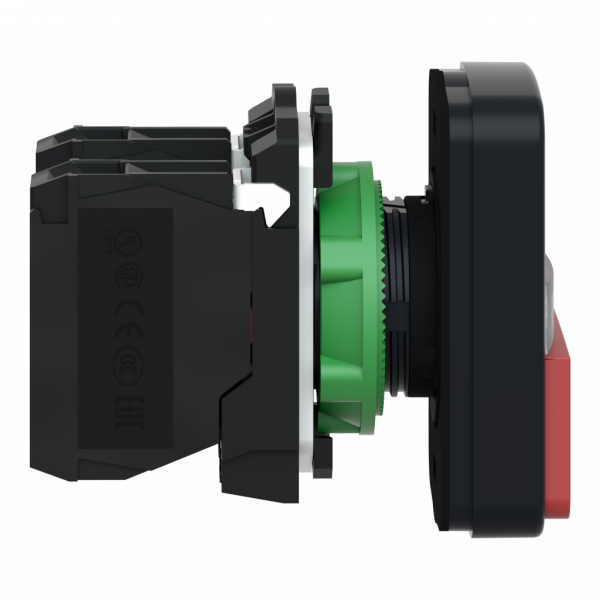 Harmony - bouton-poussoir Ø22 double touche, ressort rap vert+rouge, lum jaune 24V - H50mmxL30mmxP59mm - diamètre de fixation : 22mm - collerette : plastique gris foncé - embase de fixation : plastique - IP66, IP69, IP69K - visuel 3