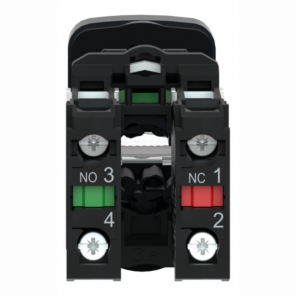 Harmony - bouton-poussoir Ø22 double touche, ressort rap vert+rouge, lum jaune 24V - H50mmxL30mmxP59mm - diamètre de fixation : 22mm - collerette : plastique gris foncé - embase de fixation : plastique - IP66, IP69, IP69K - visuel 2