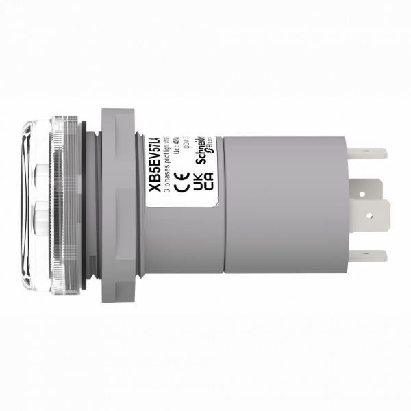 Harmony XB5 - voyant de présence 3 phases - LED - blanches - 400VAC - H65,5mmxL36mmxP77mm - diamètre de fixation : 30mm - collerette : plastique - embase de fixation : plastique - source lumineuse : LED protégée - IP67, IP20 - visuel 4