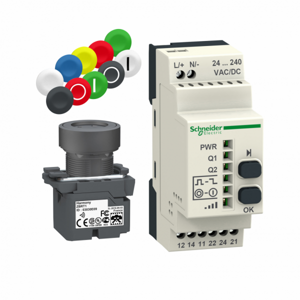 Harmony pack - bouton sans pile & sans fil - Ø22mm - récepteur programmable 24-240Vac - fréquence : 2405 MHz pour transmetteur, 2405 MHz pour récepteur - visuel 1