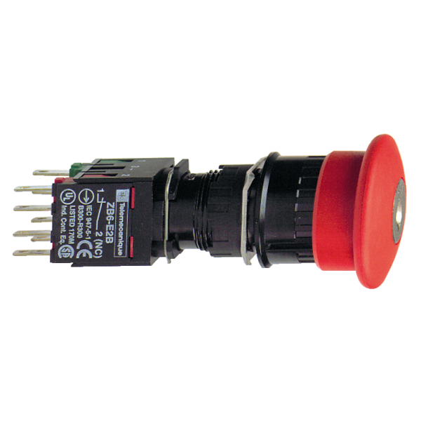 Harmony XB6 - arrêt d'urgence rouge Ø16 - coup-de-poing Ø30 - déverrouillage par clé - H30mmxL30mmxP97mm - IP65 - déclenchement et accrochage mécanique - raccordement : connecteurs Faston, taille de connexion: 2,8 x 0,5 mm - visuel 4