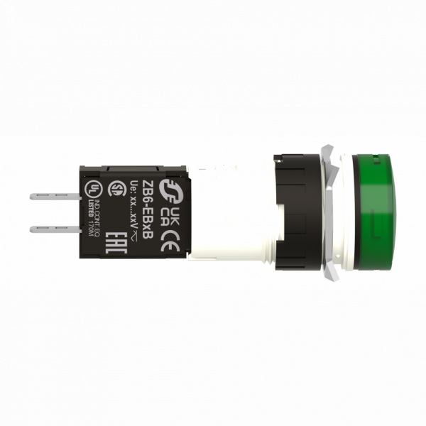 Harmony XB6 - voyant rond - Ø16mm - IP65 - DEL intégrée - 24V - cosses - vert - H18mmxL18mmxP57mm - culot de lampe : tout LED - alimentation du bloc lumineux : direct - visuel 3