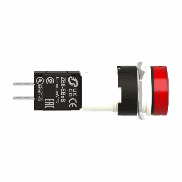 Harmony XB6 - voyant rond - Ø16mm - IP65 - DEL intégrée - 24V - cosses - rouge - H18mmxL18mmxP57mm - culot de lampe : tout LED - alimentation du bloc lumineux : direct - visuel 3