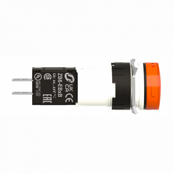 Harmony XB6 - voyant rond - Ø16mm - IP65 - DEL intégrée - 24V - cosses - jaune - H18mmxL18mmxP57mm - culot de lampe : tout LED - alimentation du bloc lumineux : direct - visuel 3