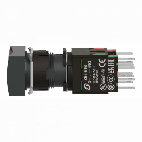 Harmony XB6 - bouton-poussoir lumineux complet - tête rectangulaire - rouge - Ø16 - 24V - 1O+1F - H18mmxL24mmxP57mm - IP65 - accrochage - raccordement : connecteurs Faston, taille de connexion: 2,8 x 0,5 mm - visuel 4