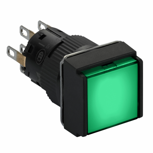 Harmony XB6 - bouton-poussoir lumineux - tête carrée - rouge - Ø16 - 24V - 2 OF - H18mmxL18mmxP40mm - IP65 - accrochage - raccordement : connecteurs Faston, taille de connexion: 2,8 x 0,5 mm, connecteurs soudés - visuel 1