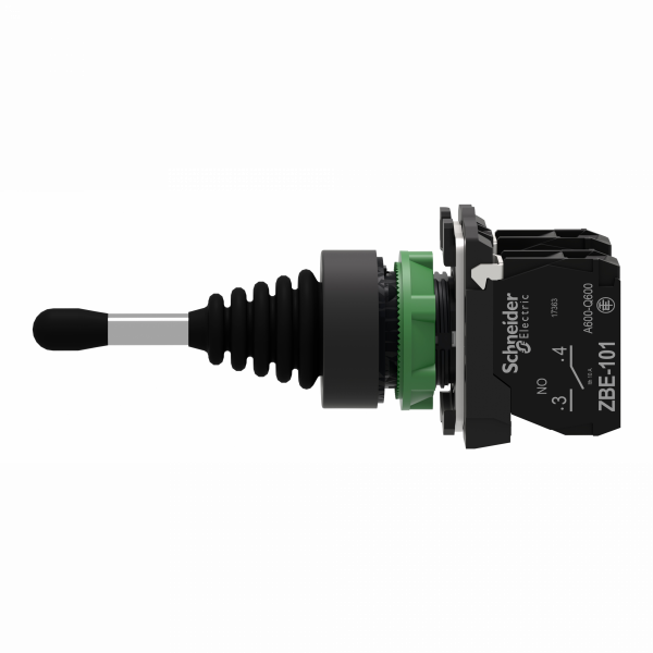 Harmony - manipulateur Ø22 - 2 positions à rappel vers 0 position - 1 F - H47mmxL30mmxP108mm - diamètre de fixation : 22mm - plastique (collerette et embase de fixation) - IP66 - 2 sens - tige opérationnelle 54 mm longueur - visuel 4