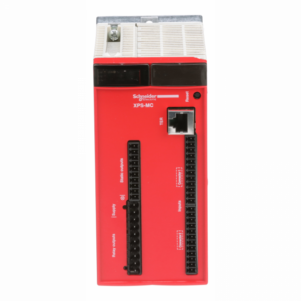 Preventa XPS-MC - contrôleur de sécurité - 24Vcc - 16 entrées - signalisation : 30 DEL - configurable - support : platine de montage - H151,5mmxL74mmxP153mm - IP20 - visuel 1