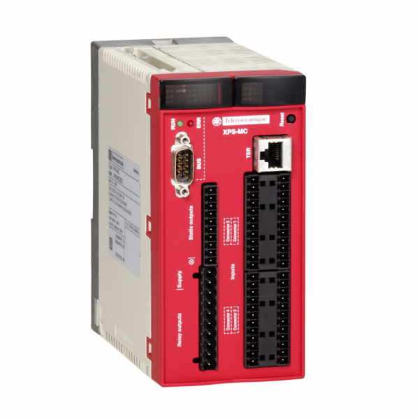 Preventa XPS-MC - contrôleur de sécurité - 24Vcc - 32 entrées - signalisation : 48 DEL - configurable - support : platine de montage - H151,5mmxL74mmxP153mm - IP20 - visuel 1