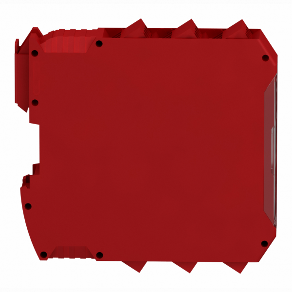 Preventa XPSMCM - mod. extension 8 entrées 2 sorties connect. à vis - H99mmxL114,5mmXP22,5mm - IP20 - sortie : PNP - fonctions dispo. : surveillance détection et dialogue de sécurité pour entrée TOR et actionneurs sécurité pour sortie log. - visuel 3