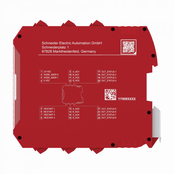 Preventa XPSMCM - module d'extension 4 sorties relais statuts configurable connect vis - H99mmxL22,5XP114,5mm - IP20 - sorties : 4 relais - sorties TOR : 8 statiques à 125mA (diag.) - fonc. : surveillance actionneurs sécu. pr sortie relais - visuel 4