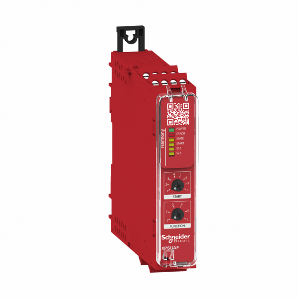 Preventa XPSU - module sécurité multifonctions - Cat4 - 3F - 48-230V - vis - H100mxL22,5mmxP120mm - IP20 (bornier), IP40 (enveloppe), IP54 (zone de montage) - montage : rail DIN symétrique 35 mm - visuel 1
