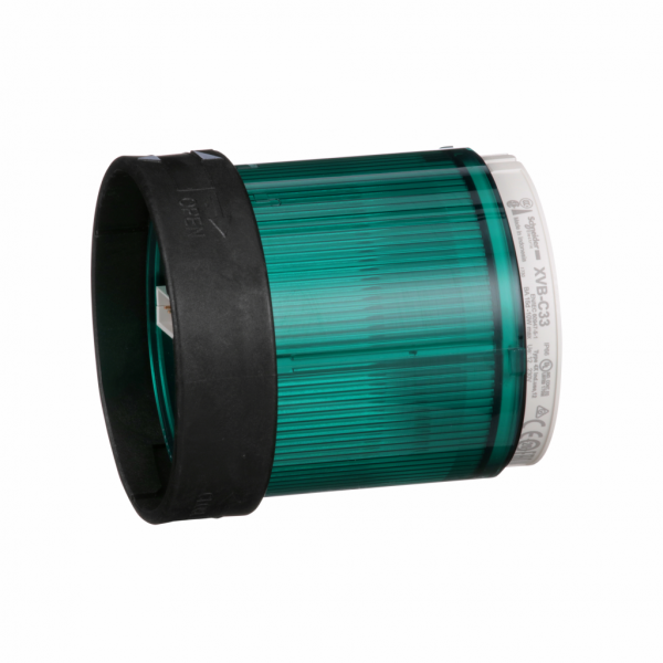 Harmony XVBC - élément lumineux - fixe - vert - 250V max - H63mm(hors tout CAO)xL70mm(hors tout CAO)xP70mm(hors tout CAO) - diam. fix. : 70mm - lampe : incandes. av. BA 15d base, DEL protégée - montage client, jusqu'à 5 unités - IP65, IP66 - visuel 1