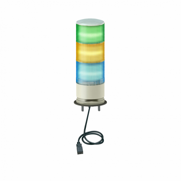 Harmony - colonne de signalisation - DEL multicolore USB - Ø60mm - buzzer - 3 unités lumineuses - ronfleur - diamètre de fixation : 60mm - IP54 - base avec buzzer intégré - pression acoustique : 82 dB (buzzer 2 sons) à 1 m - visuel 1