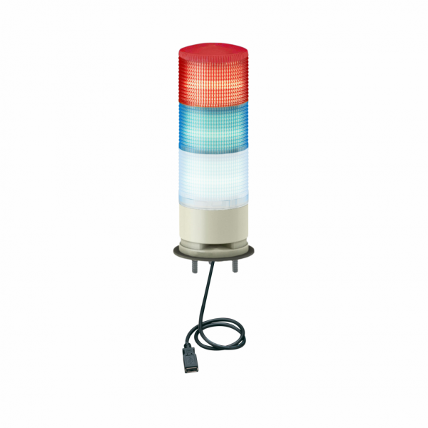 Harmony - colonne de signalisation - DEL multicolore USB - Ø60mm - buzzer - 3 unités lumineuses - ronfleur - diamètre de fixation : 60mm - IP54 - base avec buzzer intégré - pression acoustique : 82 dB (buzzer 2 sons) à 1 m - visuel 2