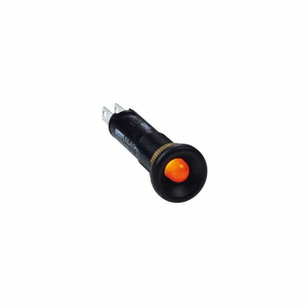 Harmony XVLA - voyant rond Ø8 - IP40 - jaune orangé - DEL intégrée - 12V -cosses - H12mmxL12mmxP34mm - diam. de fixation : 8mm - veilleuse LED avec lunette d'encadrement noire - protection intégrée par diode, résistance de ballast intégral - visuel 3