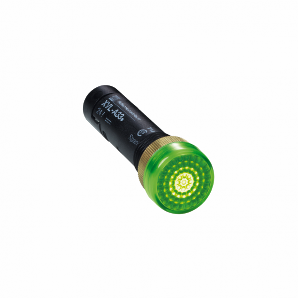 Harmony XVLA - voyant rond Ø12 - IP40, IP65 - vert - DEL intégrée - 48V -bornes - H16mmxL16mmxP51mm - diam. fixation : 12mm - veilleuse LED avec capuchon de lentille intégral - protection. intégrée par diode, résistance de ballast intégral - visuel 3