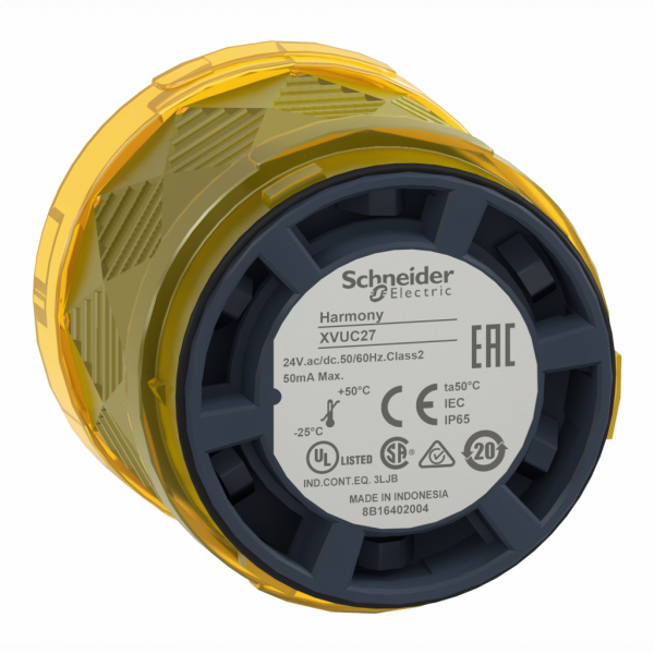Harmony XVU - élément lumineux Ø60 - DEL - fixe - 24VDC - jaune - longueur : 50mm - diam. de fix. : 60mm - montage client, jusqu'à 5 unités - appli. : automobile - IP65 - visuel 3