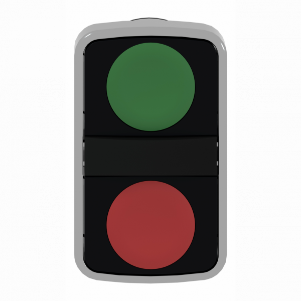 Harmony - tête bouton-poussoir double touche Ø22 vert + rouge E S - IP66, IP67, IP69 K - tête : standard - forme de la tête de l'unité de signalisation : rectangulaire - rappel à ressort - 	2 boutons affleurants - visuel 1